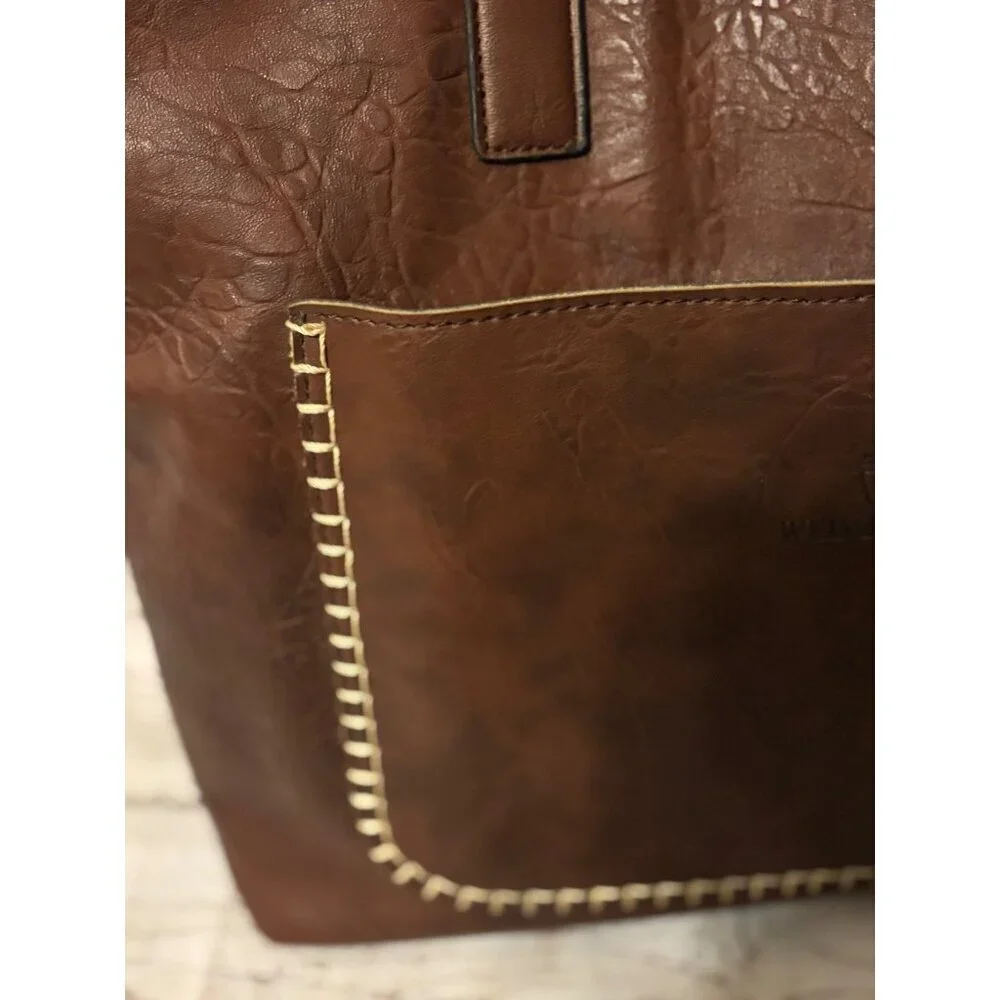 WEIMEIBAIGE Brown Leather Large Classy Chic Tote Handbag